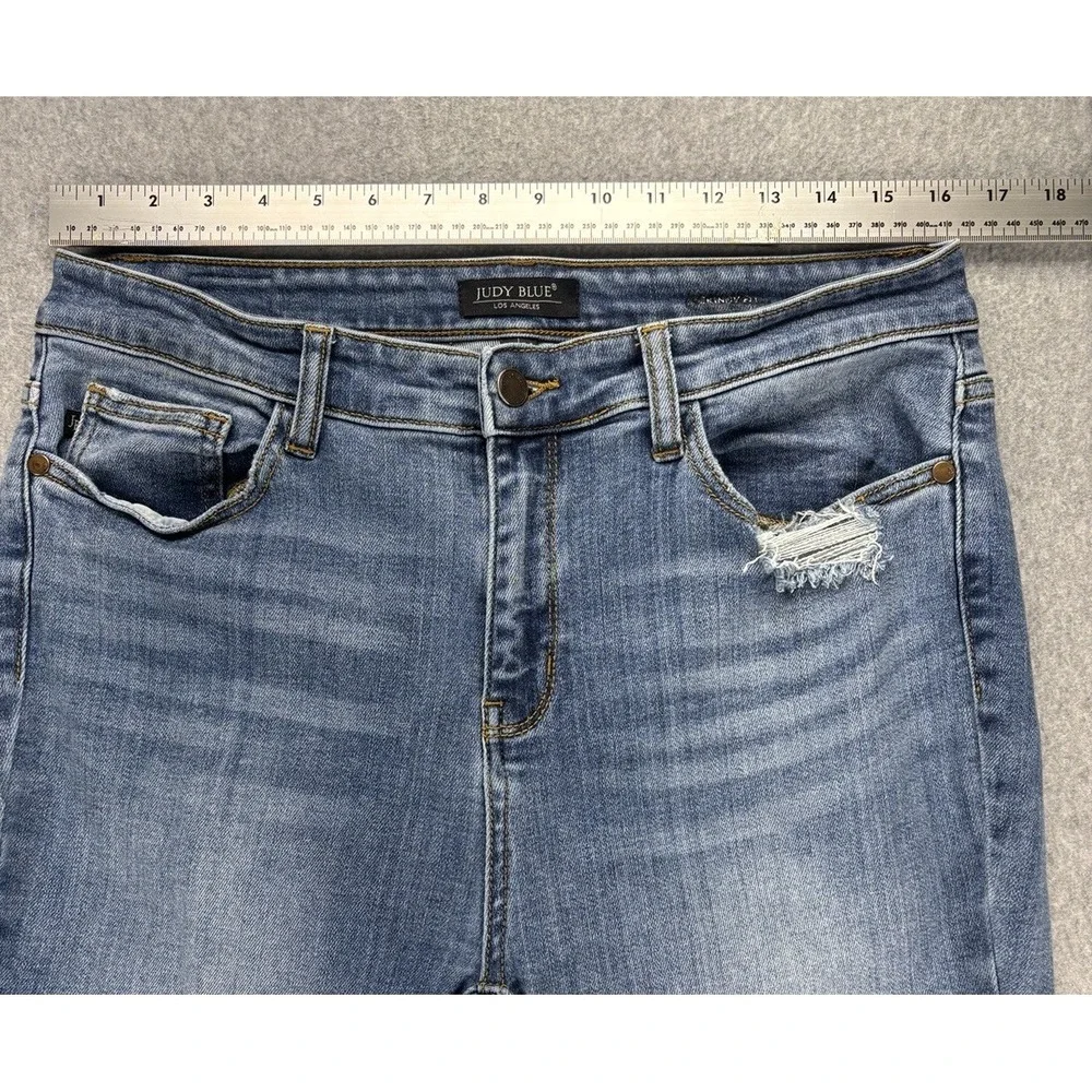 Judy Blue Jeans Womens 13/31 Light Wash Distressed Raw Hem Skinny Casual Stretch - Picture 10 of 12